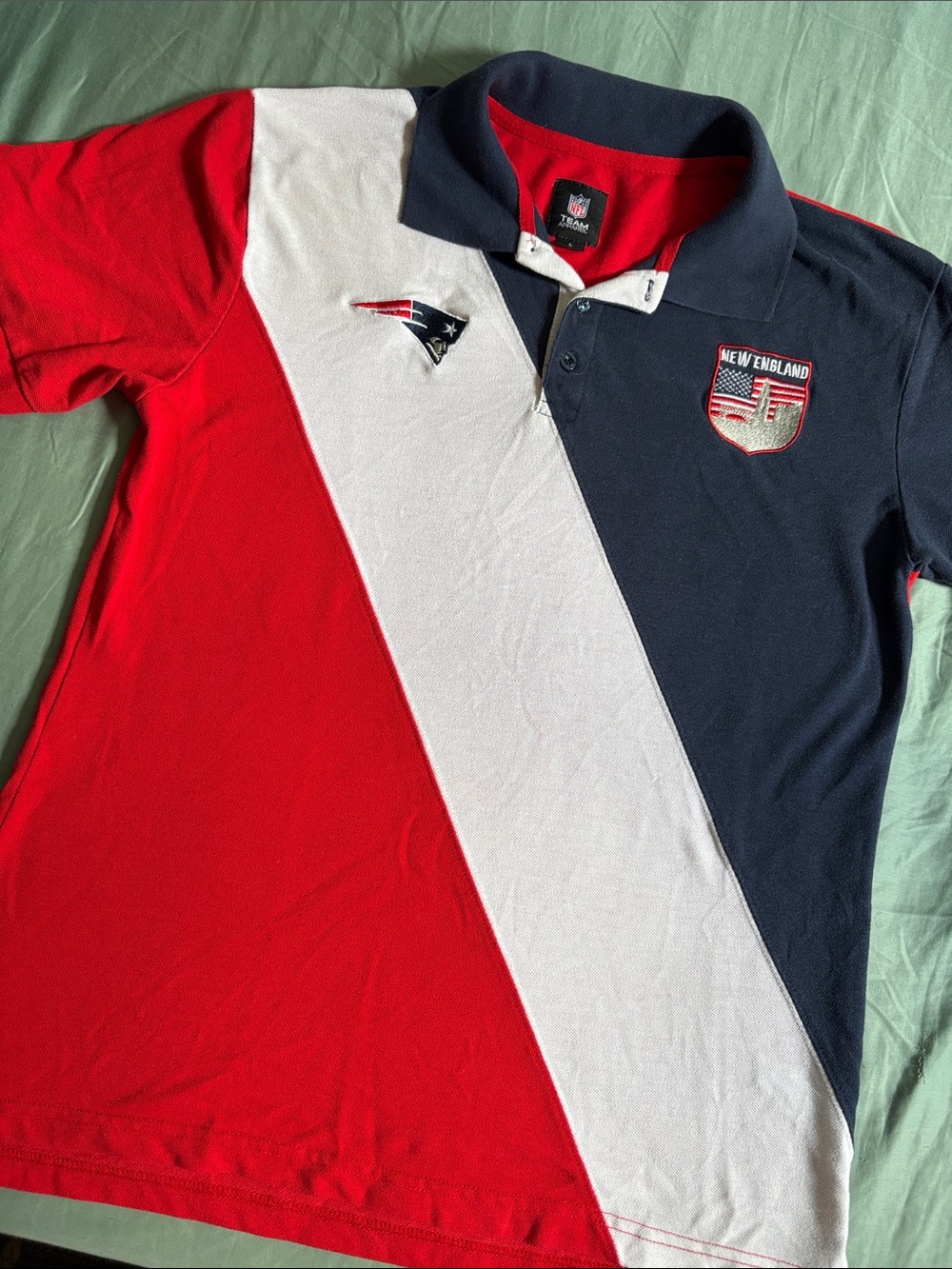 New England Patriots Team Apparel Diagonal Tri-Color Polo - Red White Blue